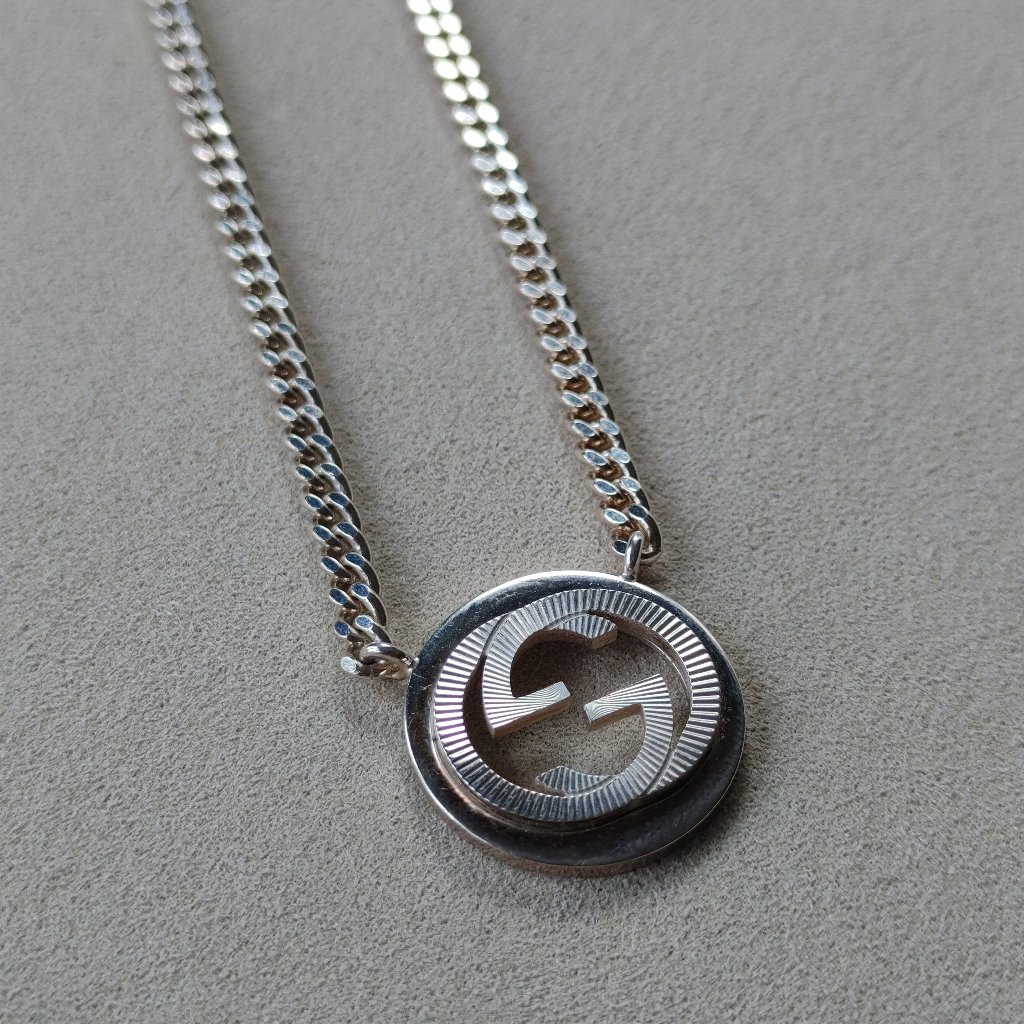 Gucci Interlocking G Logo 925 Sterling Silver Necklace 620$